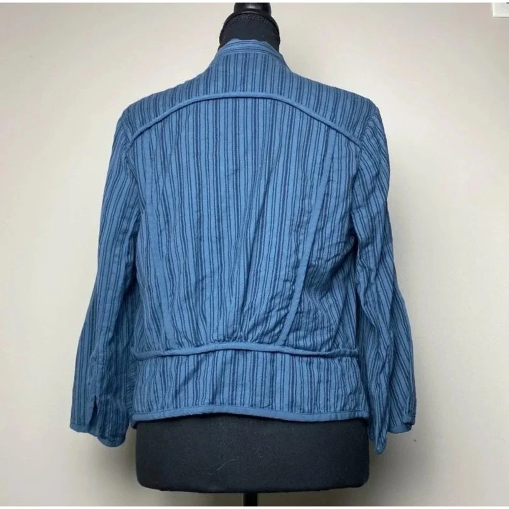 Cabi Pinstripe Tie-Neck Draped Cardigan Boho Fairycore Cotton Blue Jacket Size M - Picture 5 of 6
